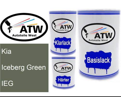 Kia, Iceberg Green, IEG: 500ml Lackdose + 500ml Klarlack + 250ml Härter - Set, von ATW Autoteile West.